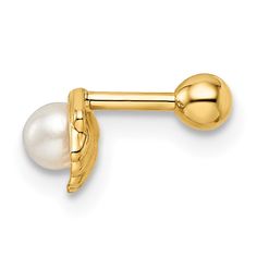 Introducing our exquisite 14k 18 Gauge Scallop Shell Freshwater Cultured Pearl Labret Stud, a stunning addition to your jewelry collection. Made from high-quality 14k yellow gold, this labret stud is both elegant and durable, perfect for everyday wear.The scallop shell design gives this piece a unique and stylish look, while the freshwater cultured pearl adds a touch of elegance. The polished finish enhances the beauty of the gold and pearl, making this labret stud a true standout piece.Weighing only 0.29 grams and measuring 11.4 mm in length and 6.26 mm in width, this labret stud is lightweight and comfortable to wear. The 14k purity ensures that this piece is of the highest quality, making it a valuable addition to your collection.Whether you're looking for a special piece for yourself o Yellow Pearl Earrings, Brown Pearl Earrings, Birthday Pendant, Nautical Earrings, Yellow Pearl, Labret Studs, Seahorse Pendant, Bone Pendant, Scallop Shell