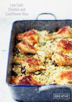 chicken and cauliflower rice casserole in a pan