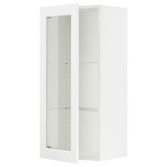 an empty white cabinet with shelves on the front and back sides, isolated against a white background