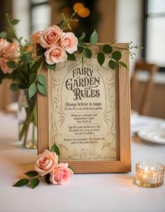 there is a sign on the table that says fairy garden rules