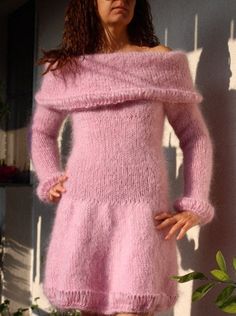 This  unique handmade dress /long sweater is made to give you pleasure and  makes you feel comfortable and stylish.It is suitable for any occasion.With this lovely sweater / dress you will feel beautiful at any time - in everyday life, at work,at home,visit with friends and relatives,in mountain... Wonderful design,warm and soft. Content  - Mohair Color - Pink  Sizes - S / M  Measurements, taken with the sweater  laid flat, not stretched:     - Lenght of the edge to the arm - 72 sm / 28.8 ''     - Waist - 32 sm / 12.8 ''     - Lenght of the sleeve to the arm - 50 sm / 20''  Please check carefully the described measurements before you decide to purchase this item.  If you want this item in another color,please contact me.  Processing time - 1 week.  I ship worldwide with registered mail. Th Sweater Dress Outfit Winter, Sweater Outfit Ideas, Mohair Dress, Cozy Dress Outfit, Fuzzy Sweater Outfit, Fuzzy Sweater Dress, Pink Fuzzy Sweater, Fuzzy Mohair Sweater, Pink Oversized Sweater