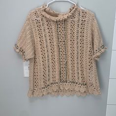 Crochet Top From Zara. Size Large But Fits Nicely On A Medium New Without Tags- Never Worn! Brown Crochet Lace Top For Spring, Beige Casual Crochet Top, Casual Beige Crochet Top, Beige Crochet Top With Short Sleeves For Spring, Beige Short Sleeve Crochet Top For Spring, Beige Crochet Top With Open Knit Short Sleeve, Beige Crochet Lace Top For The Beach, Zara Beige Crochet Top For Spring, Beige Short Sleeve Crochet Top With Crochet Trim