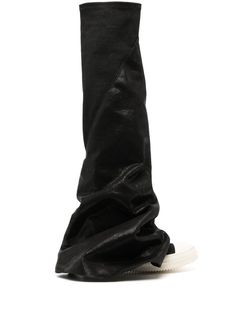 black cotton blend foiled finish draped detailing pull-on style rubber toecap flat rubber sole above-knee length Rock Owens Shoes, Spoiled Girl, Denim Boots, Rick Owens Drkshdw, Versace Outfit, Chanel 2, Iconic Bags, Pump Sandals, Ballet Flat Shoes