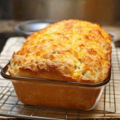 a casserole sitting on top of a cooling rack