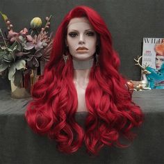 Red Wig Long Synthetic Lace Front Wig Natural Wavy Cosplay Wigs for Wome Cosplay For Women, Red Wig, Synthetic Lace Wigs, Red Wigs, Front Hair Styles, Hair Girl, Swiss Lace, Cap Hair, Hair Lace