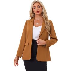 An elegant suit jacket is designed to make you look polished and professional in any corporate setting. The lapel collar blazer adds a modern touch to this classic ensemble, while matching the pencil skirts or classic pants provides a flattering silhouette. Made from soft materials, this suit offers excellent durability and comfort throughout the day. Whether you're attending an important meeting or presenting in the boardroom, this basic outfit blazer will exude confidence and style. Outfit Blazer, Elegant Suit, Corporate Women, Spring Blazer, Brown Suit, Office Suit, Women's Suits, Brown Suits, Open Front Blazer