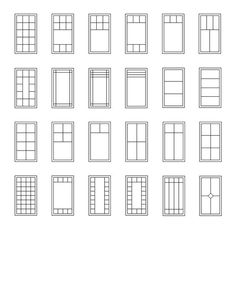 a set of twelve windows with different panes and grids on each window sill