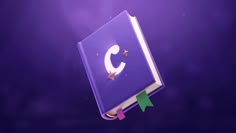 an open purple book flying through the air with gold stars on it's cover