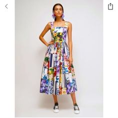 Brand New With Tag Dolce & Gabbana Poplin Dress Patchwork Size Ita 42 Us 4-6 - Square Neck - Flared Design - Concealed Rear Zip Fastening - Mid-Calf Length - Patchwork Pattern Print Elegant Multicolor Square Neck Dress, Multicolor Floral Print Midi Dress With Square Neck, Multicolor Square Neck Midi Dress For Garden Party, Pink Pencil Dress, Tiger Print Dress, Sleeveless Pencil Dress, Terry Cloth Dress, Lace Ruffle Dress, Grecian Dress