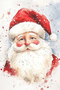 a watercolor painting of santa claus with red nose and white beard, wearing a red hat