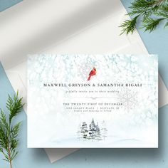 a christmas card with a red cardinal on it and snowflakes in the background