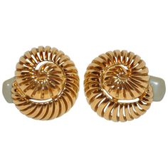 Ciner Gilded Gold Vermeil Hardware "Seashell" Earrings | See more rare vintage Clip-on Earrings at https://www.1stdibs.com/jewelry/earrings/<null> Ciner Jewelry, Starburst Earrings, Seashell Earrings, Diamond Dangle Earrings, Slug, Vintage Clip, Gold Gilding, Jewelry Companies, Cuff Earrings