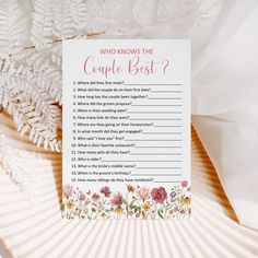 a card that says who knows the couple's best? with flowers on it