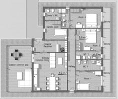 the floor plan for an apartment with three bedroom and two bathroom areas, including one living room