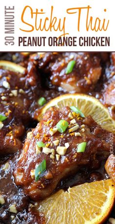 sticky thai peanut orange chicken is an easy and delicious dinner that's ready in under 30 minutes