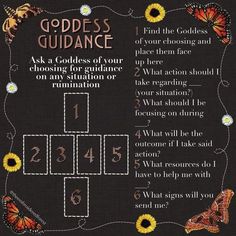 a cross stitch pattern with butterflies on it and the words goddess guidance written in white