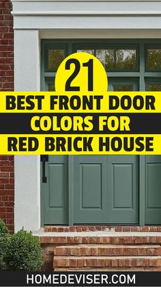 21 Best Front Door Colors for Red Brick House! Elevate your curb appeal with these 21 front door colors for red brick houses. Our collection includes both classic and trendy options to suit any style. Color Door Brick House, Door Color On Red Brick House, Painted Front Door With Red Brick, Front Door Ideas For Red Brick House, Brick House Door Color Ideas, Painted Door On Red Brick House, Paint Front Door Brick House, Windows On Red Brick House, Best Accent Colors For Red Brick