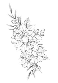 a black and white drawing of flowers