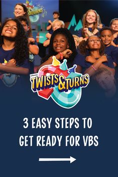 three girls in front of a blue background with the words 3 easy steps to get ready for vbs