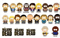 the walking dead characters are depicted in this cartoon character poster, which features different facial expressions