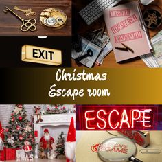 christmas escape room collage with various items