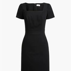 New With Tags: Jcrew Tailored Dress. Size Four, Black. Black Square Neck Dress For Work, Black Square Neck Work Dress, Classic Black Midi Dress For Career, Black Short Sleeve Career Dress, Black Career Dress With Short Sleeves, J Crew Dress, 4 Dresses, Tailored Dress, J Crew