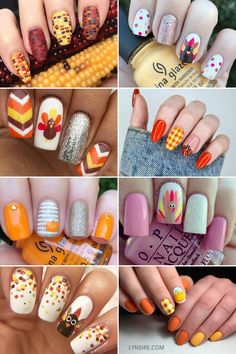 Thanksgiving nails Kids Fall Nails Ideas, Fun Thanksgiving Nails, Easy Thanksgiving Nails, Nail Halloween