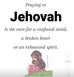 a woman sitting on top of a grass covered field next to a sign that says jehovah