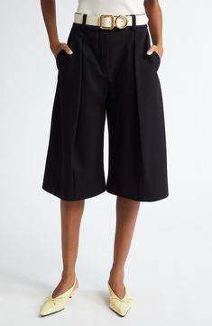 An impeccably tailored silhouette and front pleats bring the French luxury label's signature sophistication to stretch-crepe Bermuda shorts. Zip fly with button-and-hook closure Front slant pockets; back welt pocket 78% viscose, 16% polyamide, 6% elastane Dry clean or hand wash, dry flat Made in France Designer Clothing Fitted Pleated Waist Shorts For Work, Elegant High-waist Pleated Shorts, Elegant High Waist Pleated Shorts, Chic Short-length Bottoms For Formal Occasions, Elegant Fitted Shorts With Pleated Waist, Elegant Fitted Pleated Waist Shorts, Chic Bermuda Shorts For Work, Black High-waisted Shorts For Formal Occasions, Chic Short Pleated Bottoms