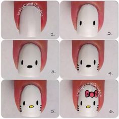 Hello kitty nails Tumblr Nail Art, Do It Yourself Nails, Paznokcie Hello Kitty, Kids Nail Designs