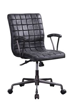 Barack Industrial Office Chair Vintage Black TGL (Brushed Black) • Metal 5-Star Base (Matt Iron) 92557-ACME Aeron Chair, Executive Office Chair, Chair Size, Tufted Leather, Swivel Office Chair, Executive Office Chairs, Tufted Cushion, Acme Furniture, Executive Office