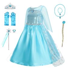 PRICES MAY VARY. Material: High quality,soft and comfortable fabric Design: Exquisite dress with sparkling sequins on the chest, a silver-toned lace belt, and a non-detachable flowing cape featuring a beautiful snowflake motif. Makes little girls and toddlers feel like true Queen Elsa Accessories: Includes matching accessories like tiaras, wands, wigs, gloves, necklaces, bracelets, ring and Elsa gem badge for full princess immersion. Perfect for little toddler girls who love Disney Frozen prince Elsa Accessories, Frozen Prince, Princess Dresses For Girls, Princess Dress Fairytale, Princess Elsa Dress, Birthday Party Halloween, Lace Belt, Baby Costumes Girl, Elsa Costume