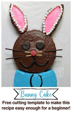 a bunny cake with chocolate frosting and pink ears