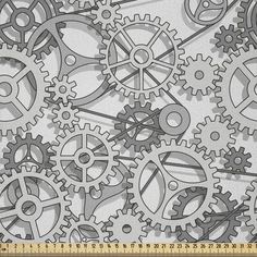 an image of gears and cogs in black and white colors on a gray background