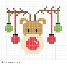 a cross stitch christmas ornament with reindeer's head