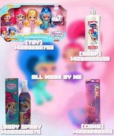 an advertisement for the littlest pet shop with toys and hair products in front of it