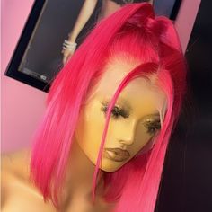 New “Ready To Wear” Manufactured Pink Wig Unit. 1. Model Wig: Straight - 12inches 2. Hair Type: 100% Human Hair 3. Density: 180% 4. Hair Color: Pink 5. Hairline: Pre-Plucked 6. Wig Strap: Adjustable 7. Circumference: 22.5 Inches - Standard 8. Lace: Transparent Lace 9. Lace Area: 13x4 Pink Human Hair Wigs, Pink Wigs, 20 Inch Pink Wig, Front Lace Human Hair Pink Wig, Different Shade Pink Wigs, Straight Pink Wig, Pink Ombre Lace Front Wig, Pink Wig, Wig Styles