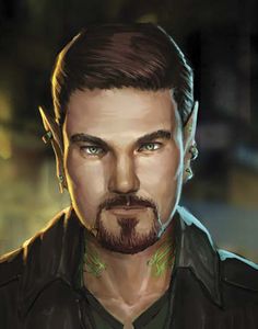 a digital painting of a man with dark hair and beard wearing a black leather jacket