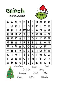 the grin word search is shown in this christmas themed printable puzzle game for kids