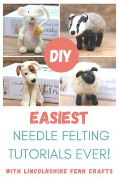 the instructions for needle felting animals are shown in three different pictures with text overlay