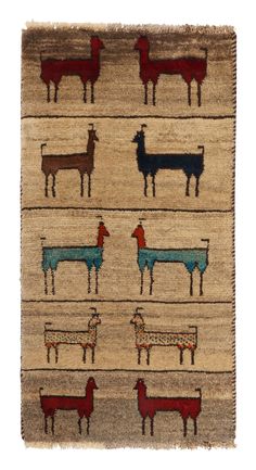 A vintage 2x3 Persian Gabbeh rug, from a grand entry to Rug & Kilim’s curation of rare tribal pieces. Hand-knotted in wool circa 1950-1960. On the Design: This mid-century piece features colorful animal pictorials in red, blue and brown atop creamy beige with gray accents. The patterns bear a strong resemblance to minimalist goat depictions, used beautifully on the negative space in tasteful fashion. Connoisseurs will admire this extremely collectible piece of folk art, connoting the most primit Hooked Rugs Primitive, Grand Entry, Estilo Shabby Chic, Style Shabby Chic, Animal Motifs, Felt Applique, Colorful Animals, Rug Art, Arte Popular