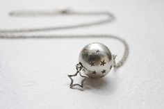 Vintage style cute star with silver ball necklace - S2139 Silver Star Charm Necklaces For Party, Silver Star-shaped Charm Necklaces For Party, Cute Silver Star Jewelry, Cute Silver Jewelry With Star Charm, Silver Ball Necklace, Cheap Silver Rings, Necklace Star, Gold And Silver Bracelets, Cute Star