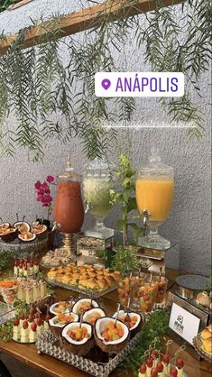 an assortment of desserts and drinks on a table with the name anapolis above it