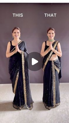 Black And Golden Saree Look, Black Saree Draping Styles, One Side Saree Draping, Bollywood Style Saree, Saree Drapes Modern, Styling Black Saree, Modern Saree Drape, Modern Saree Draping Styles, Saree Different Style Draping