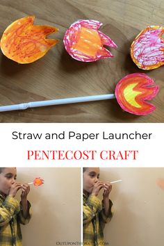 a collage of pictures showing how to make paper launchers for the pentecost craft