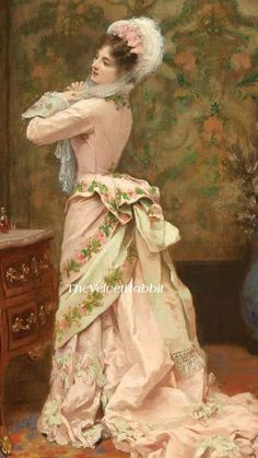 a painting of a woman in a pink dress