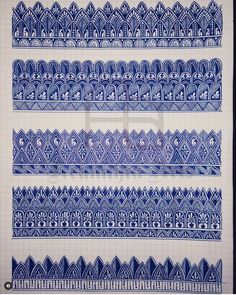 some blue and white paper with different designs on it's side, one is lined in