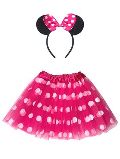 Adult Minnie Mouse Costume - Neon Pink Polka Dot Tutu Skirt & Headband Set for Adult or Plus Size - Sydney So Sweet Pink Tutu Costumes, Minnie Mouse Tutu, Theme Park Outfits, Minnie Mouse Costume, Toddler Tutu, Mouse Costume, Pink Minnie, Tutu Costumes