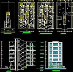 an architectural drawing shows the various sections of a building, including two floors and three stories