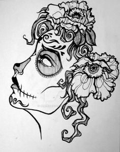 a drawing of a woman's face with flowers in her hair and the word day of the dead written on it